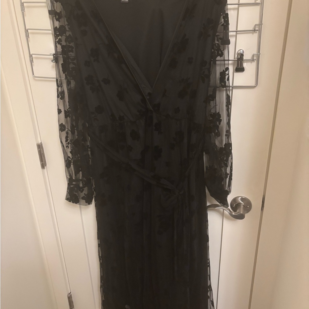 Elegant Black Sheer Floral Dress
